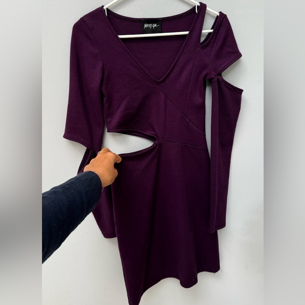 Nasty Gal Purple Cut Out Long Sleeve Dress in Medium